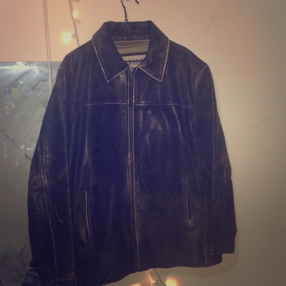 Real brown leather heavy coat